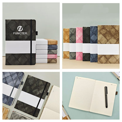 A5 Denim Grid Pattern Lined Notebook W/Pen Sleeve