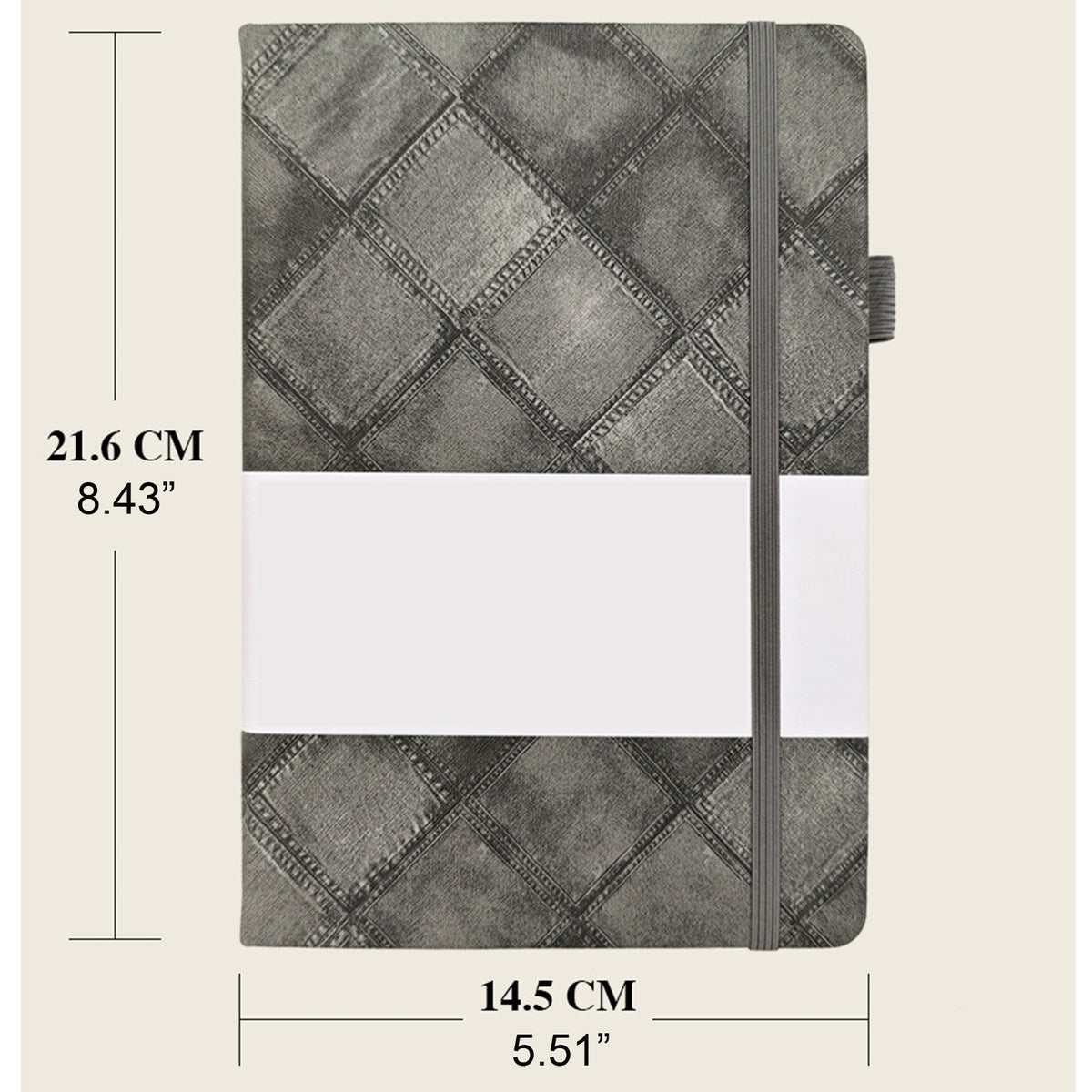 A5 Denim Grid Pattern Lined Notebook W/ Elastic Band