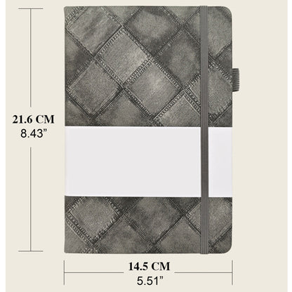 A5 Denim Grid Pattern Lined Notebook W/ Elastic Band