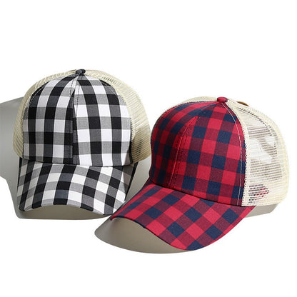 Classic Plaid Ponytail Trucker Cap