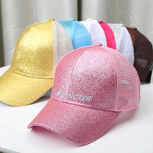 Women Embroidered Fluorescent Ponytail Trucker Cap