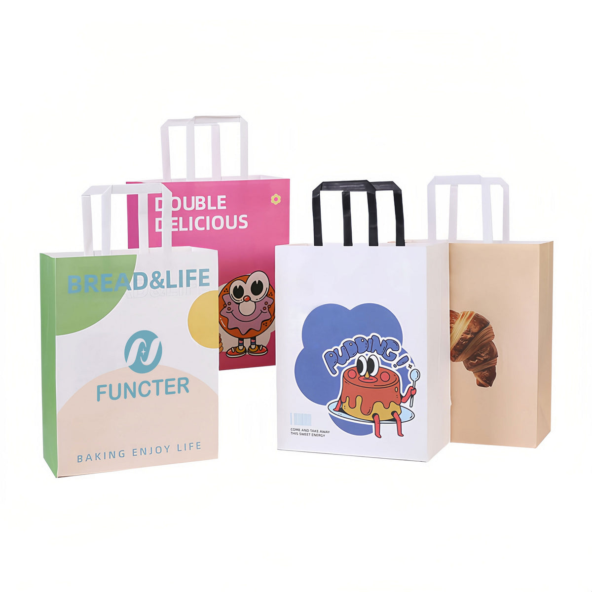 Full Custom Printed White Kraft Paper Shopper Tote Bag W/ Handle 9 x 6 x 12"