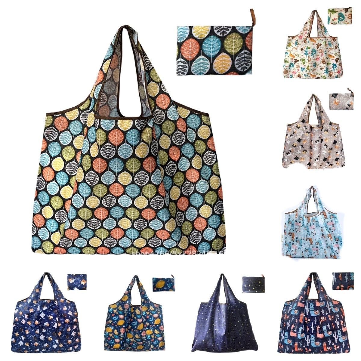 Full Color 210D Oxfod Foldable Shopping Bag Lightweight Waterproof Shoulder Storage Bag