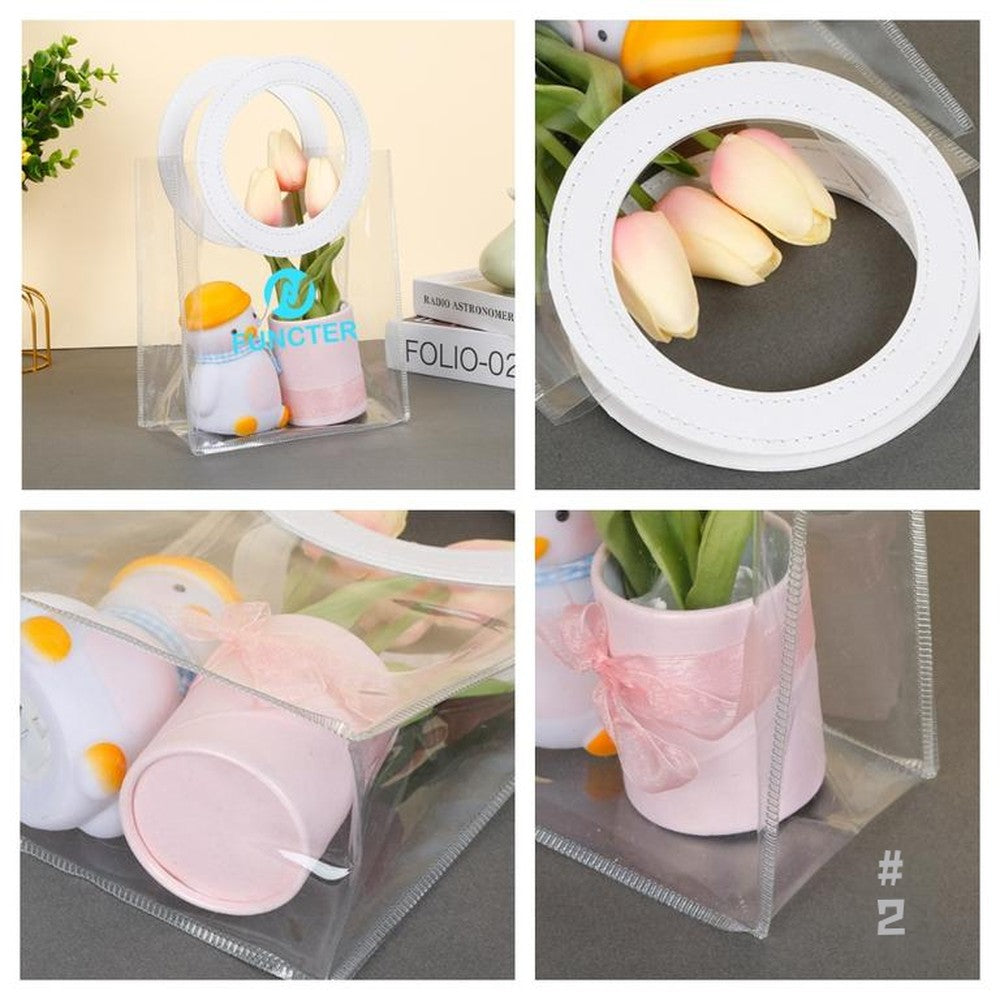 PVC Transparent Reusable Tote Bag Gift Wrap Bag W/ Handle 7x8x4"