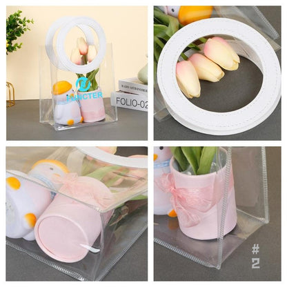 PVC Transparent Reusable Tote Bag Gift Wrap Bag W/ Handle 7x8x4"