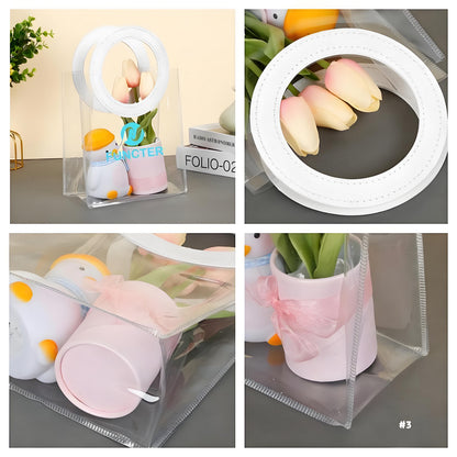 PVC Transparent Reusable Large Tote Bag Gift Bag W/ Handle 10x11x6"