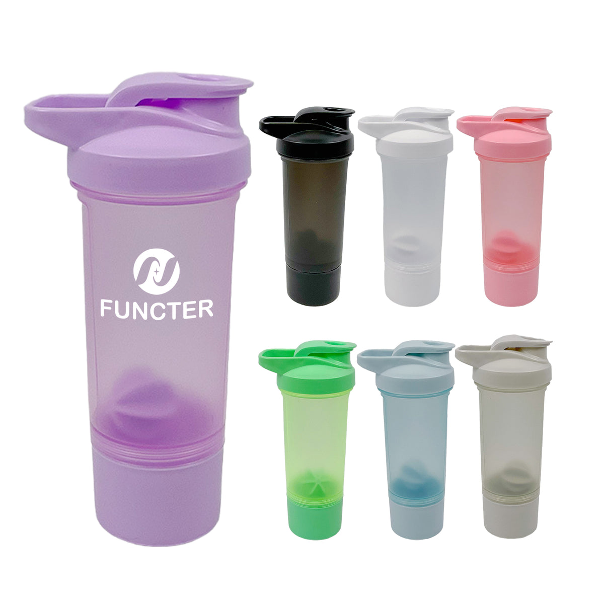Double Layer Protein Shaker Bottle W/ Independent Powder Storage Compartment 16 oz.