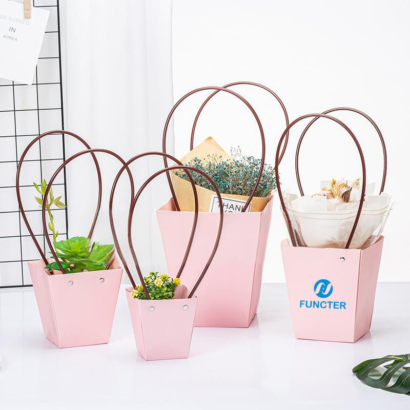 Trapezium Kraft Paper Bouquet Gift Tote Bag W/ Handle