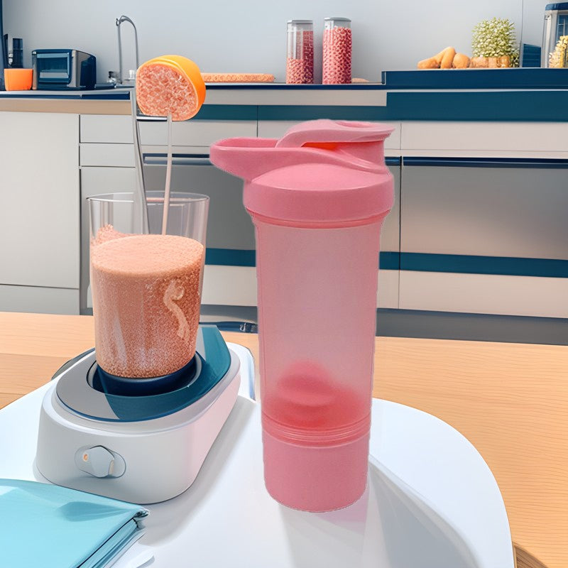 Double Layer Protein Shaker Bottle W/ Independent Powder Storage Compartment 16 oz.
