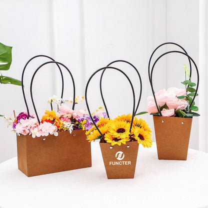 Trapezium Kraft Paper Bouquet Gift Tote Bag W/ Handle