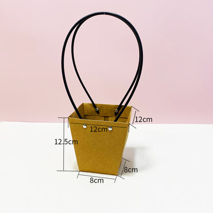 Trapezium Kraft Paper Bouquet Gift Tote Bag W/ Handle