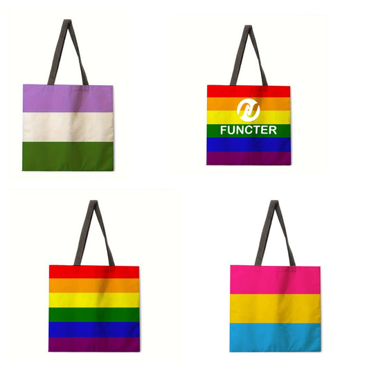 LGBT Pride Rainbow Reusable Large Capacity Polyester Tote Bag 16.14 x 16.14"