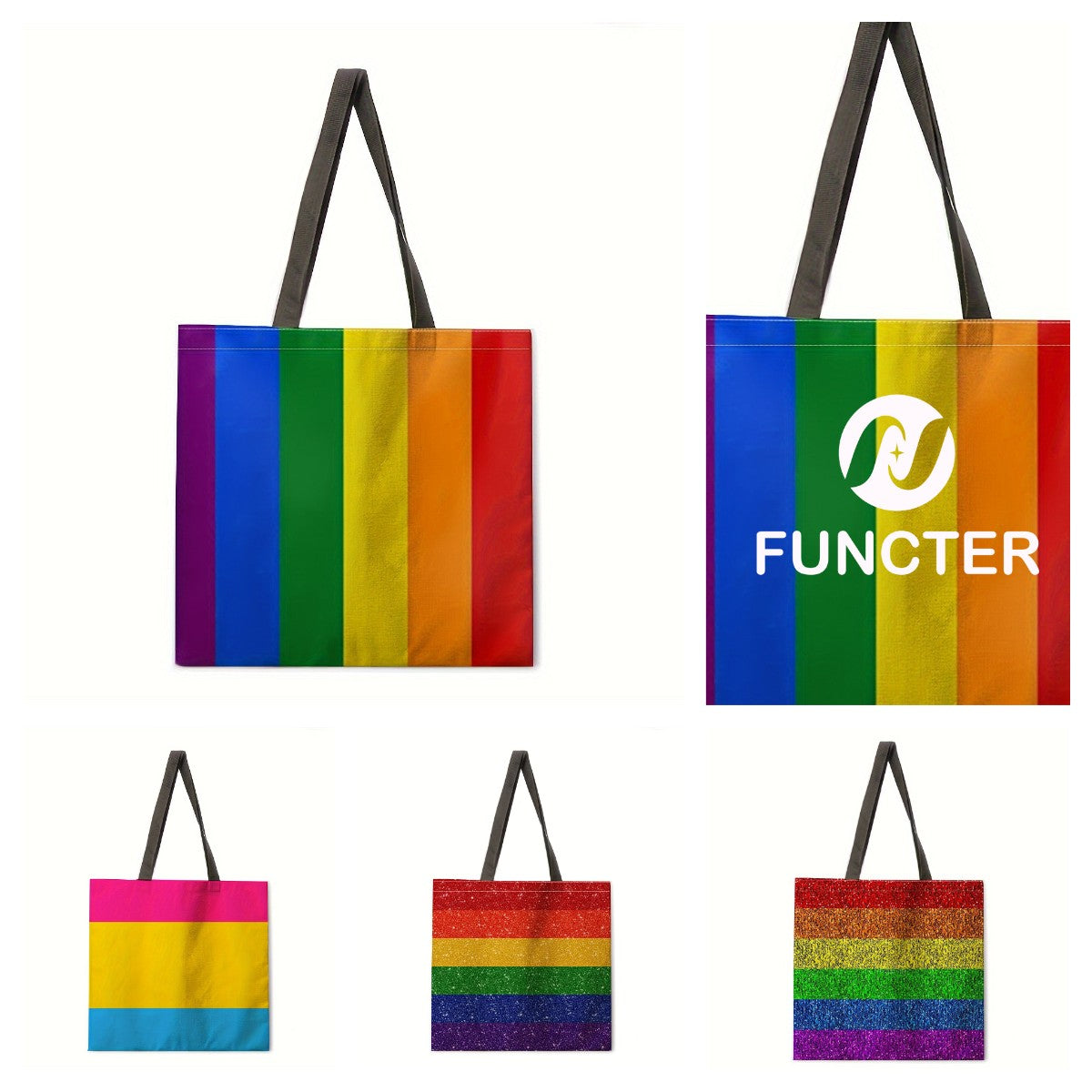 Rainbow Pattern Recycle Use Large Capacity Colorful Polyester Bag 16.14 x 16.14"