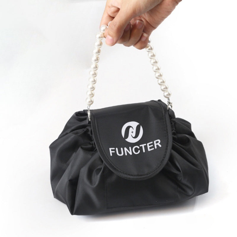Portable Polyester Pearl Chain Bag Travel Cosmetic Bag With Rope
