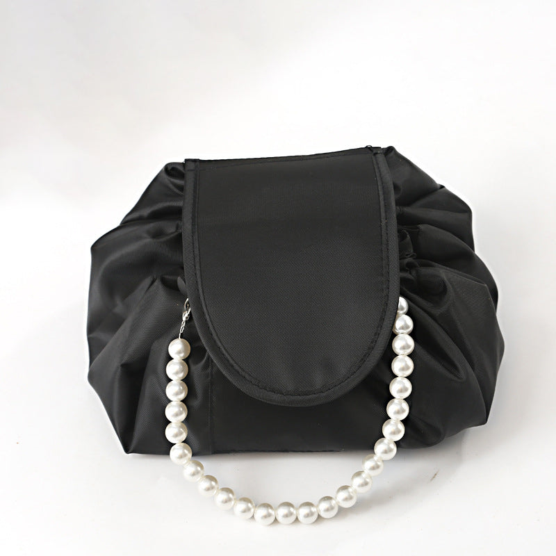 Portable Polyester Pearl Chain Bag Travel Cosmetic Bag With Rope