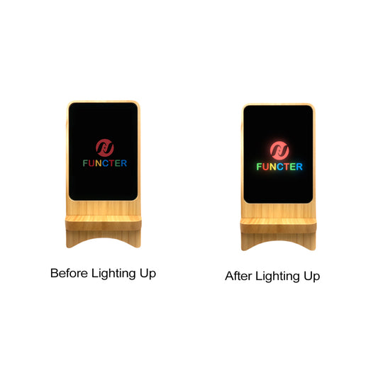 Bamboo Full Color Flashing LED Light Up Wireless Charger W/ Phone Stand